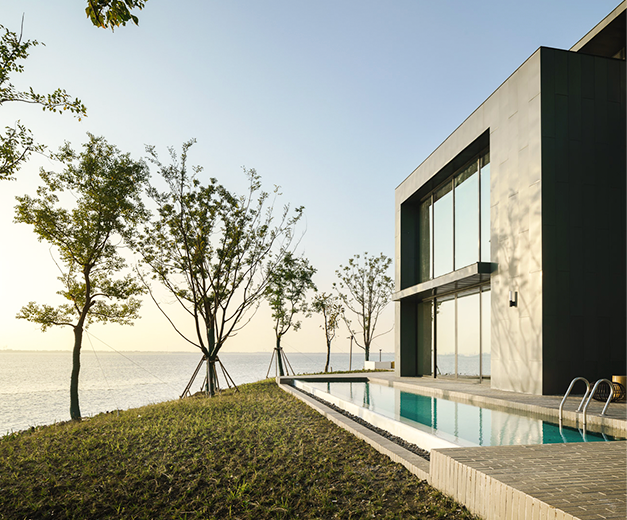 SANGHA Residence lakeside exterior.